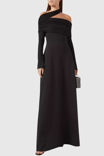 Nialla Shawl Maxi Dress - Black