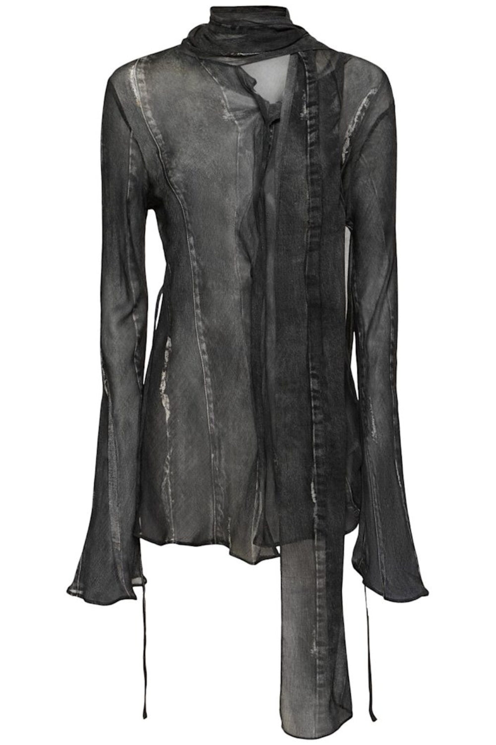 Nimate Denim-Crepe Scarf Shirt