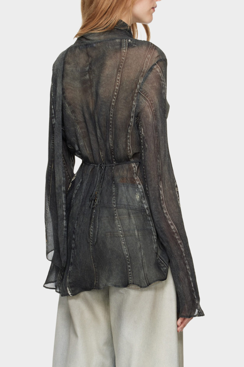 Nimate Denim-Crepe Scarf Shirt