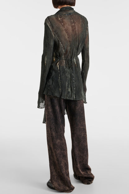 Nimate Denim-Crepe Scarf Shirt