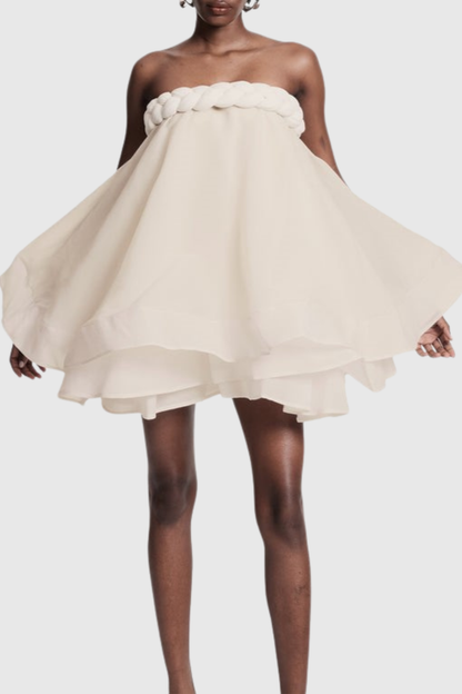Ninna Braid Strapless Layered Mini Dress - Apricot