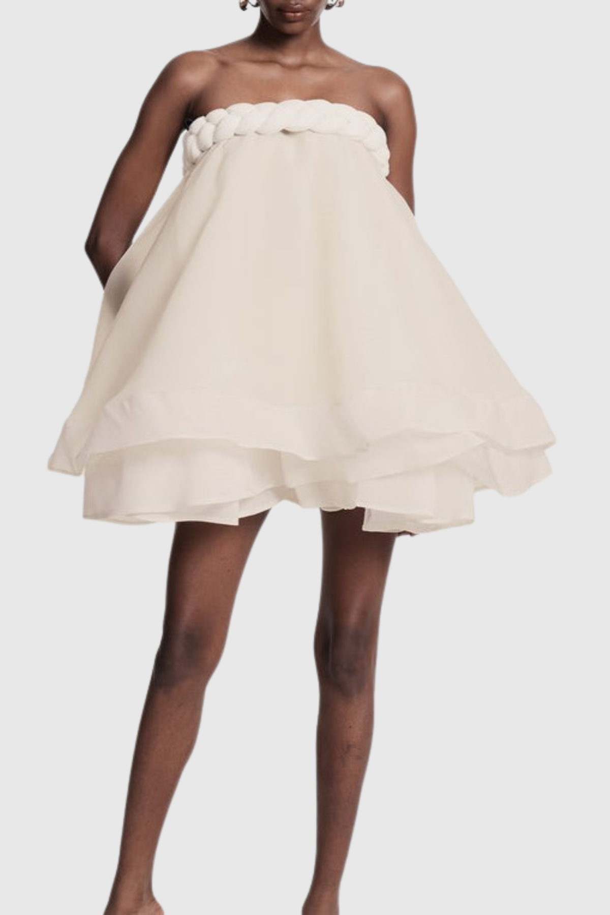 Ninna Braid Strapless Layered Mini Dress - Apricot