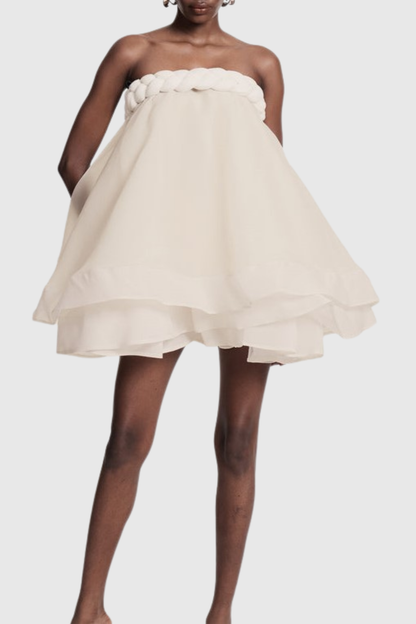 Ninna Braid Strapless Layered Mini Dress - Apricot