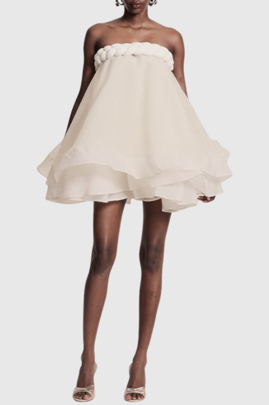 Ninna Braid Strapless Layered Mini Dress - Apricot