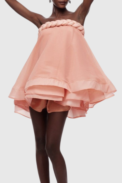 Ninna Braid Strapless Layered Mini Dress - Pink