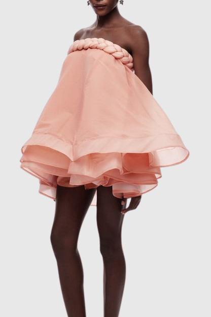 Ninna Braid Strapless Layered Mini Dress - Pink