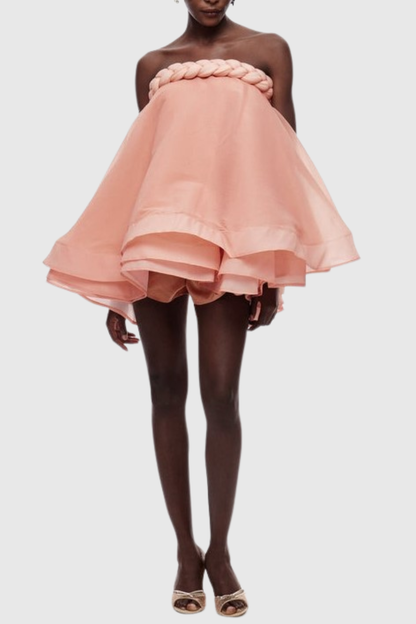 Ninna Braid Strapless Layered Mini Dress - Pink