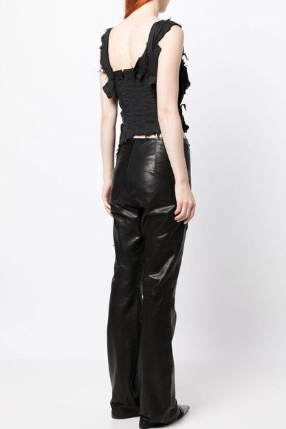 Noela Asymmetric Fringed Corset - Black