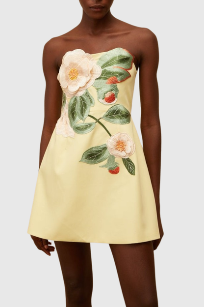 Obelia Strapless Floral Embroidered Mini Dress