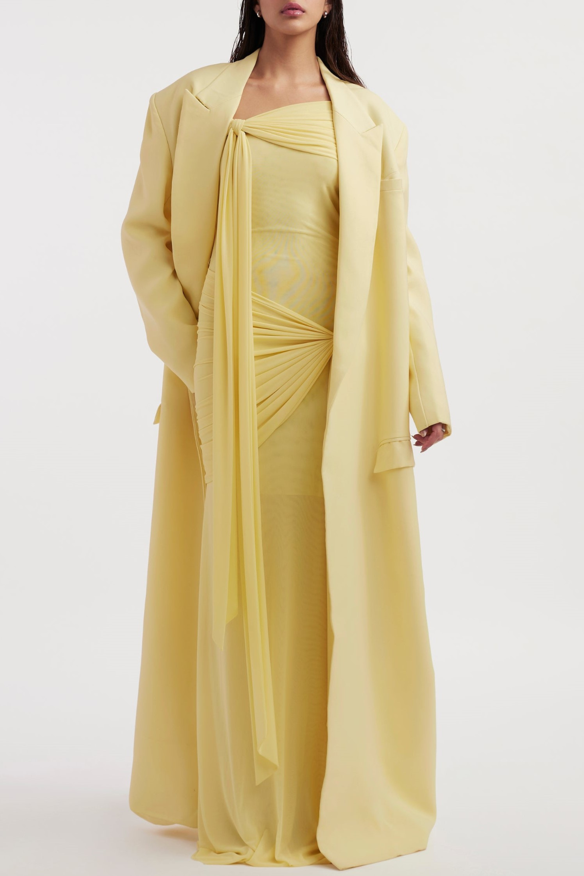 Olaya Off Shoulder Ruched Knot Maxi Dress - Yellow