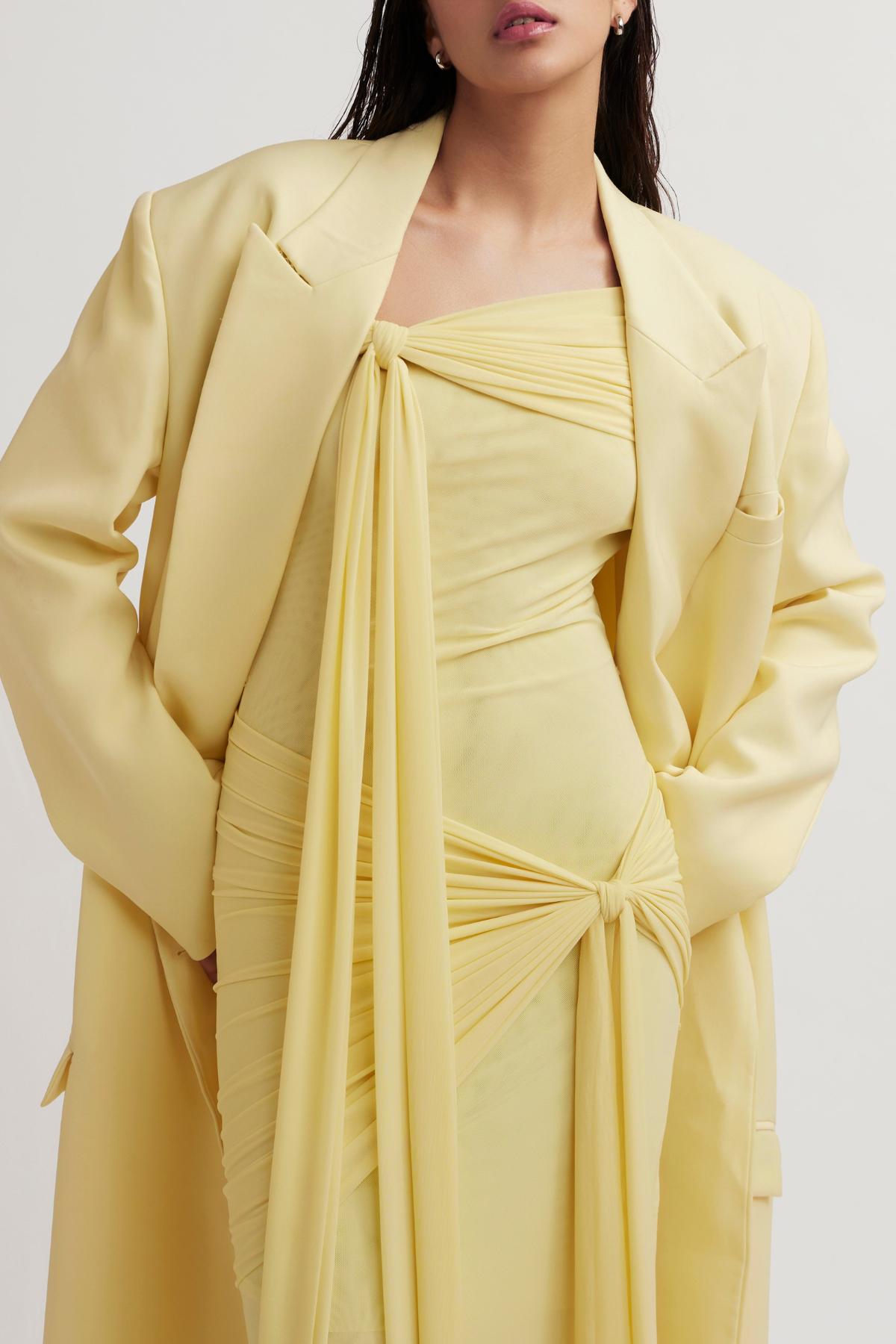 Olaya Off Shoulder Ruched Knot Maxi Dress - Yellow