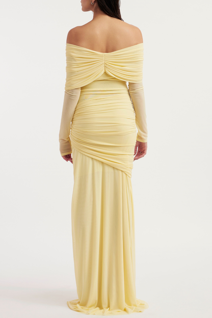 Olaya Off Shoulder Ruched Knot Maxi Dress - Yellow