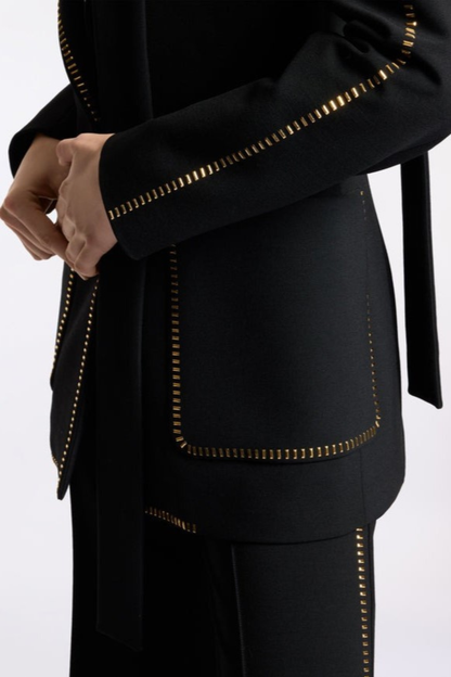 Ophelia Scarf-Detailed Blazer Set - Black