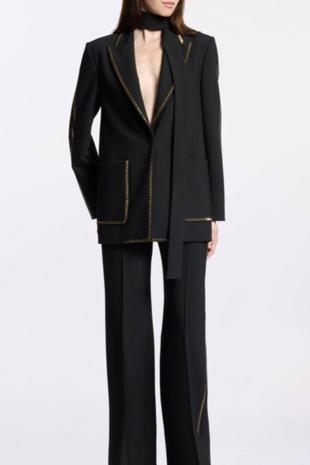 Ophelia Scarf-Detailed Blazer Set - Black