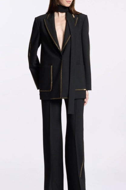 Ophelia Scarf-Detailed Blazer Set - Black
