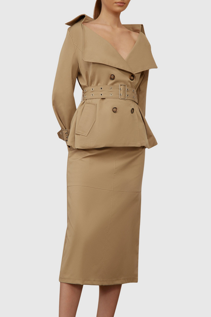 Osorio Off Shoulder Double-Breasted Trench Coat