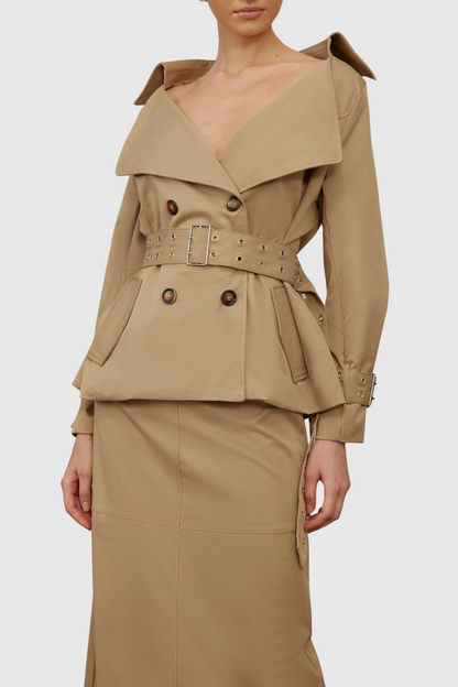 Osorio Off Shoulder Double-Breasted Trench Coat