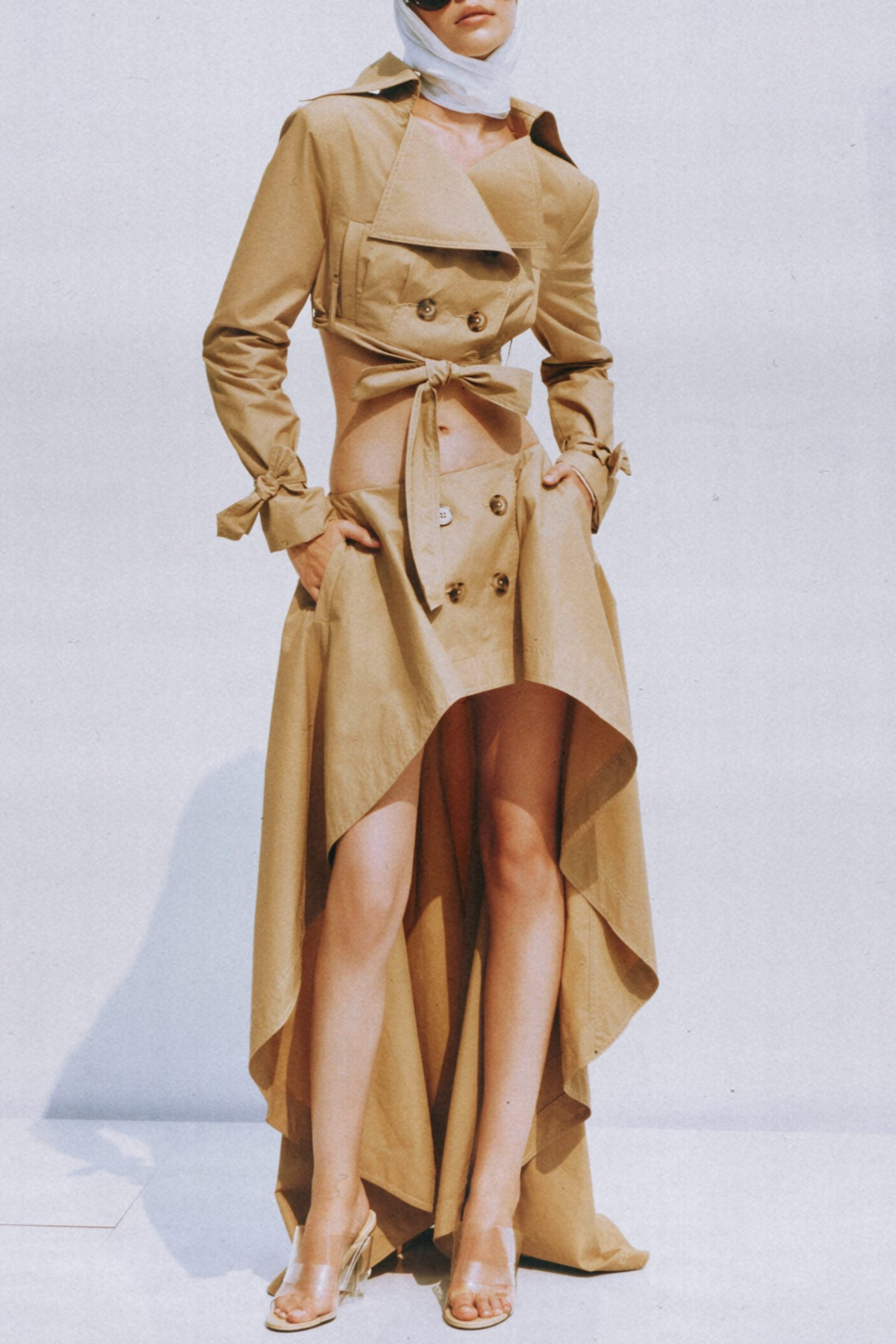 Osorio Off Shoulder Double-Breasted Trench Coat