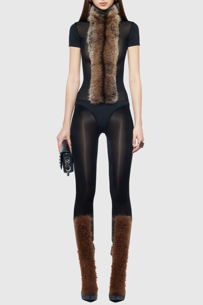 Ozlem Faux Fur Mesh Bodysuit