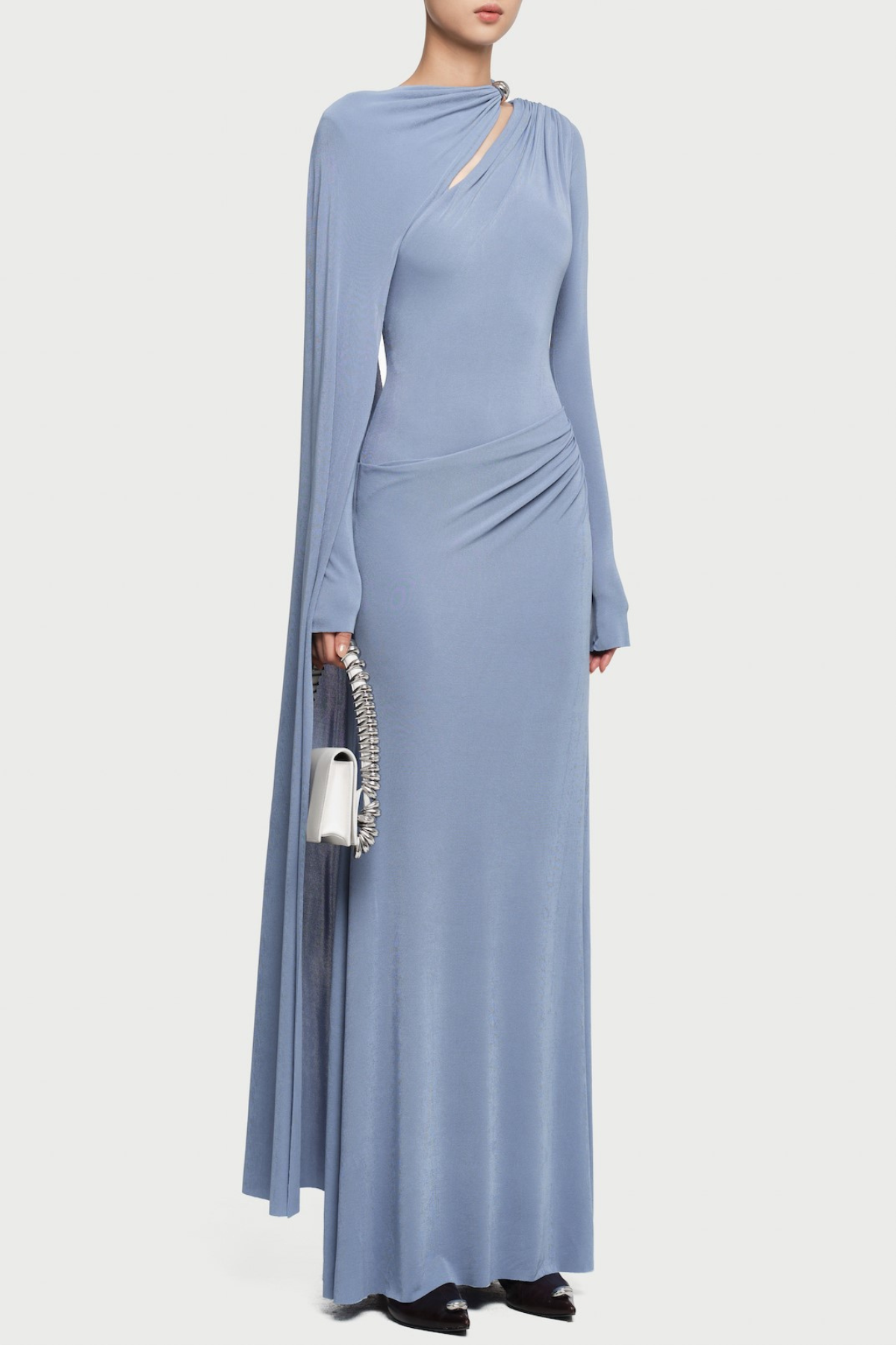 Ozzie Asymmetrical Cape-sleeve Cutout Maxi Dress - Blue