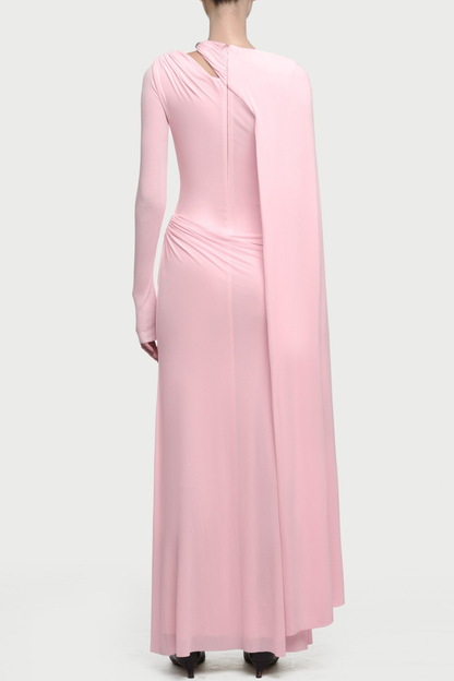 Ozzie Asymmetrical Cape-sleeve Cutout Maxi Dress - Pink