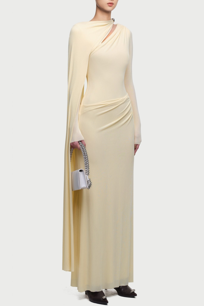 Ozzie Asymmetrical Cape-sleeve Cutout Maxi Dress - Yellow
