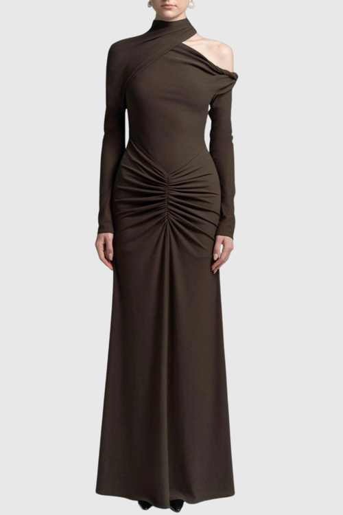 Pieda Cutout Ruched Maxi Dress - Chocolate