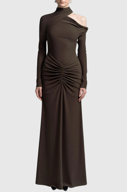 Pieda Cutout Ruched Maxi Dress - Chocolate