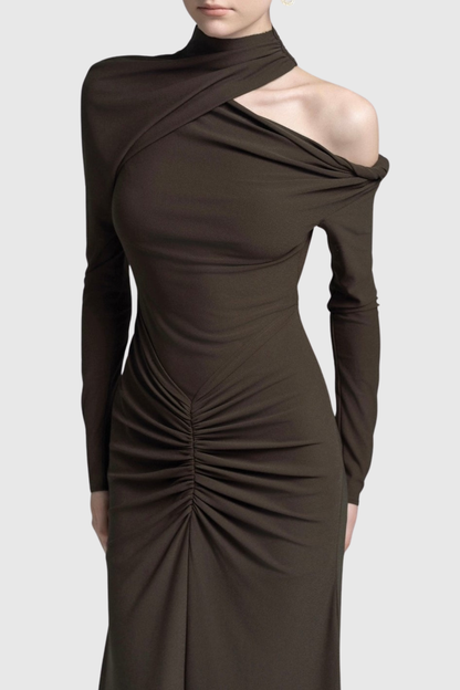 Pieda Cutout Ruched Maxi Dress - Chocolate
