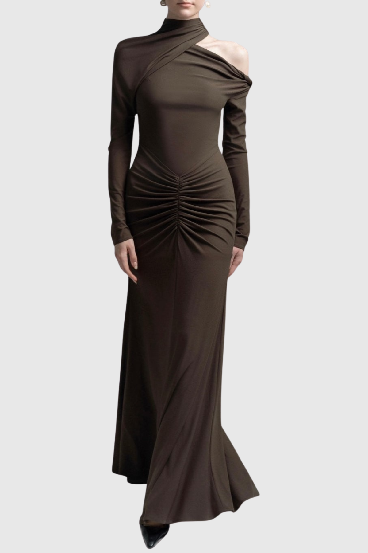 Pieda Cutout Ruched Maxi Dress - Chocolate