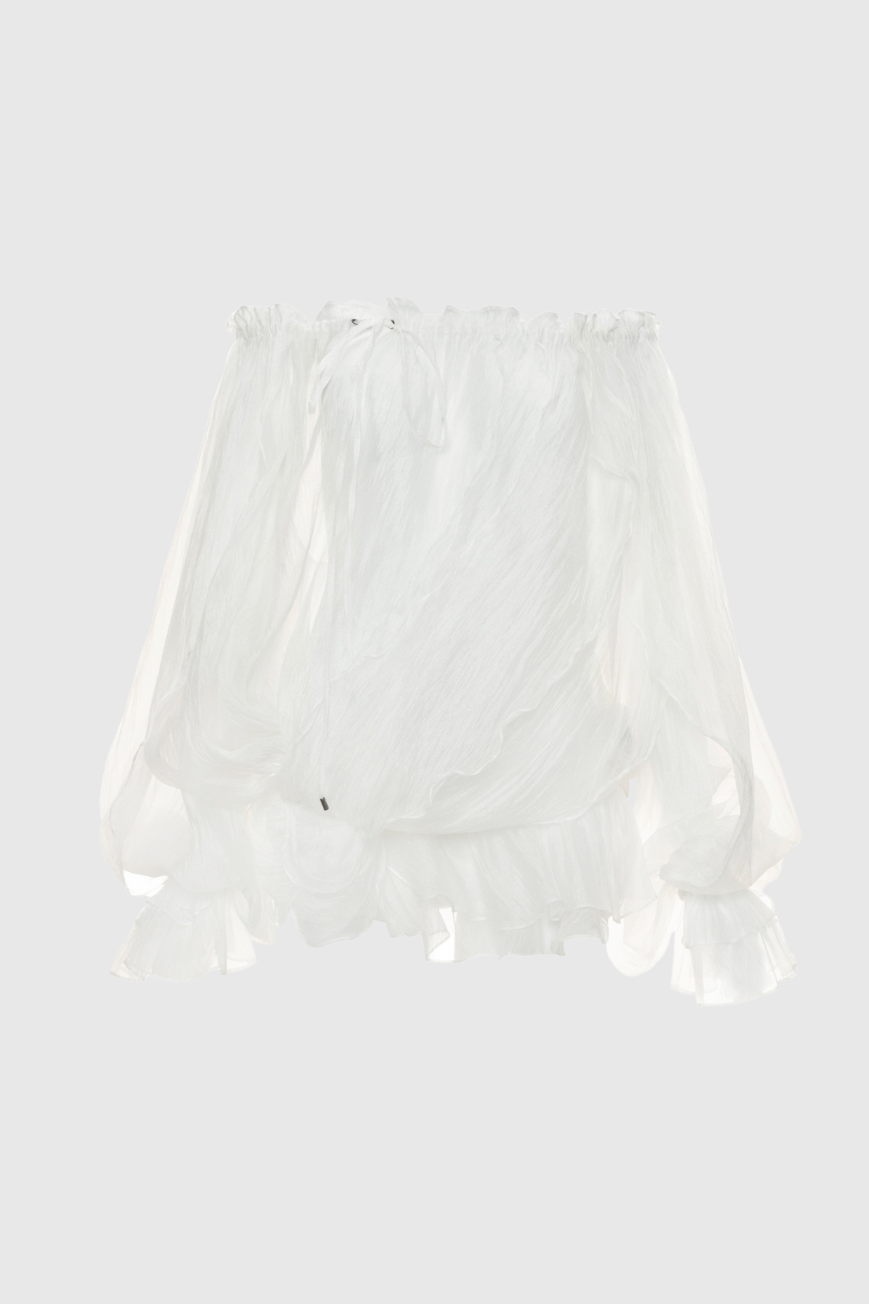 Pineda Off Shoulder Ruched Ruffle Blouse - White