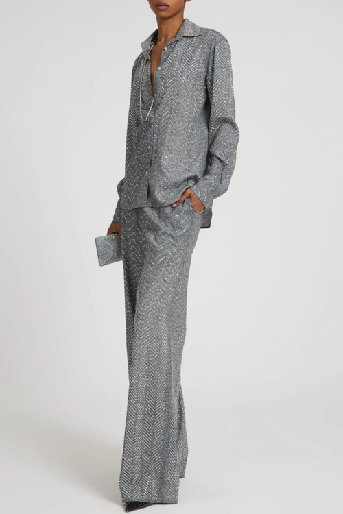 Raba Crystal Embellished Herringbone Pants