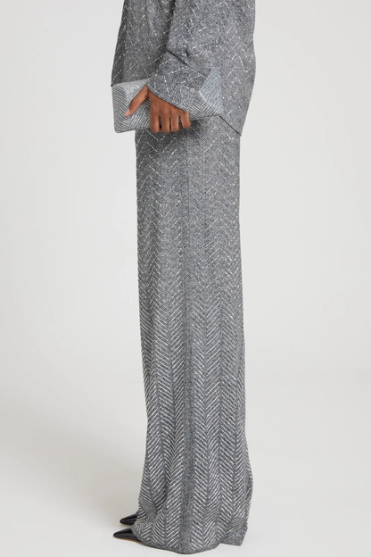 Raba Crystal Embellished Herringbone Pants