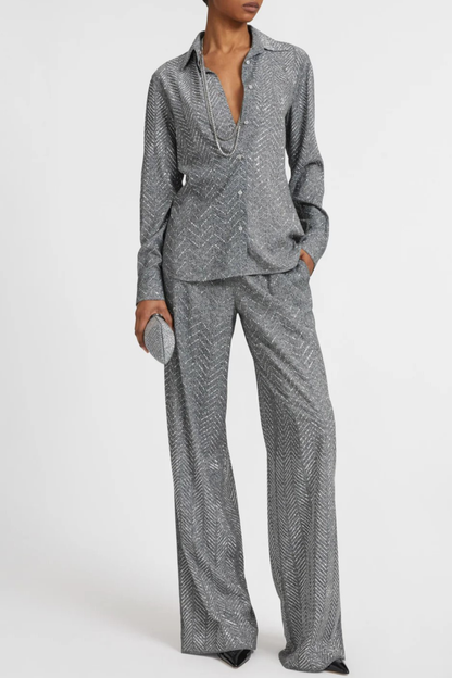 Raba Crystal Embellished Herringbone Shirt