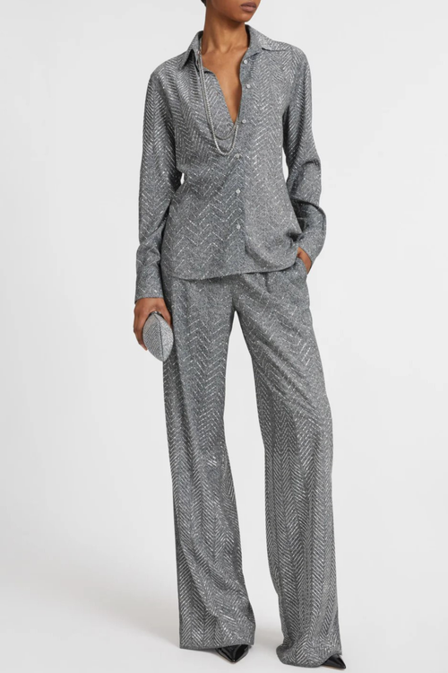 Raba Crystal Embellished Herringbone Shirt