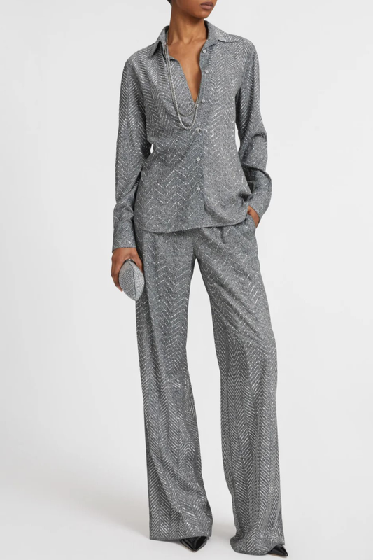 Raba Crystal Embellished Herringbone Shirt