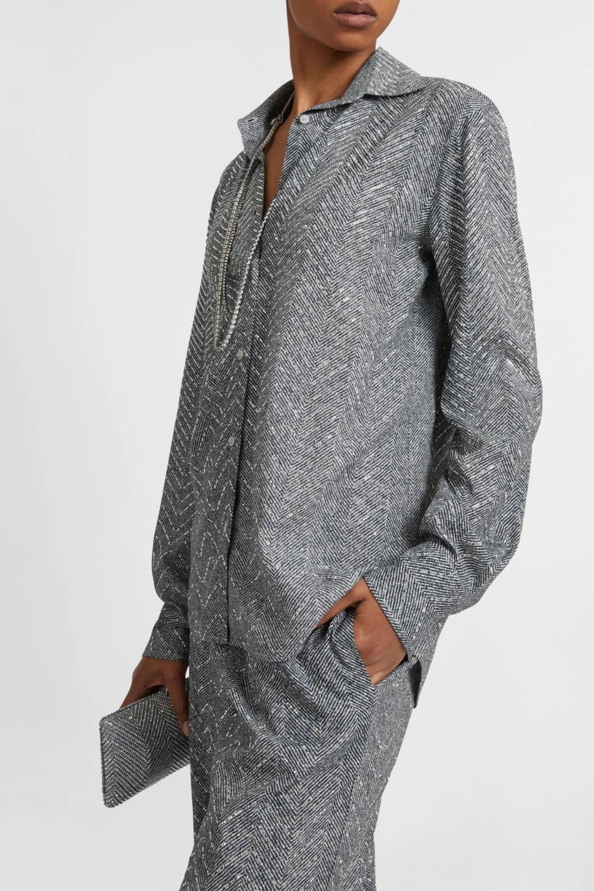 Raba Crystal Embellished Herringbone Shirt