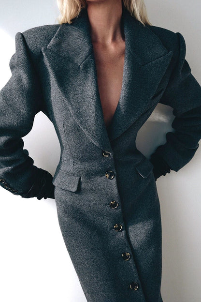 Rikana Lapel Wool Cinched Coat - Grey