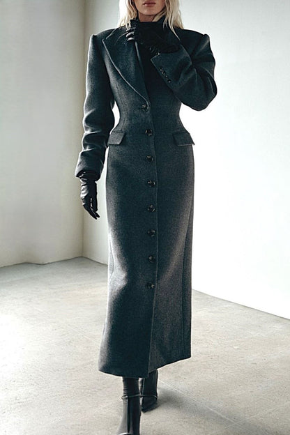 Rikana Lapel Wool Cinched Coat - Grey