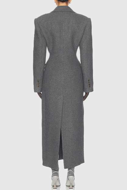 Rikana Lapel Wool Cinched Coat - Grey