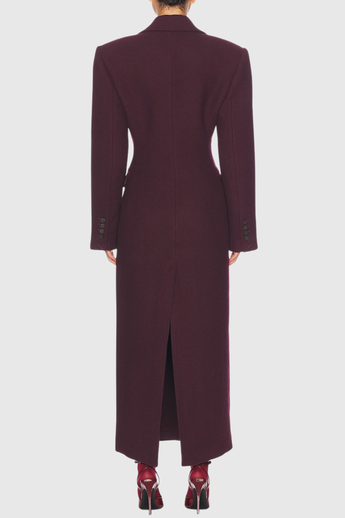Rikana Lapel Wool Cinched Coat - Wine