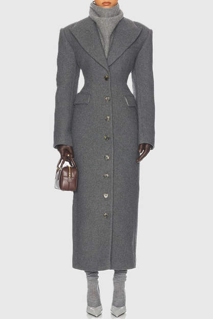 Rikana Lapel Wool Cinched Coat - Grey