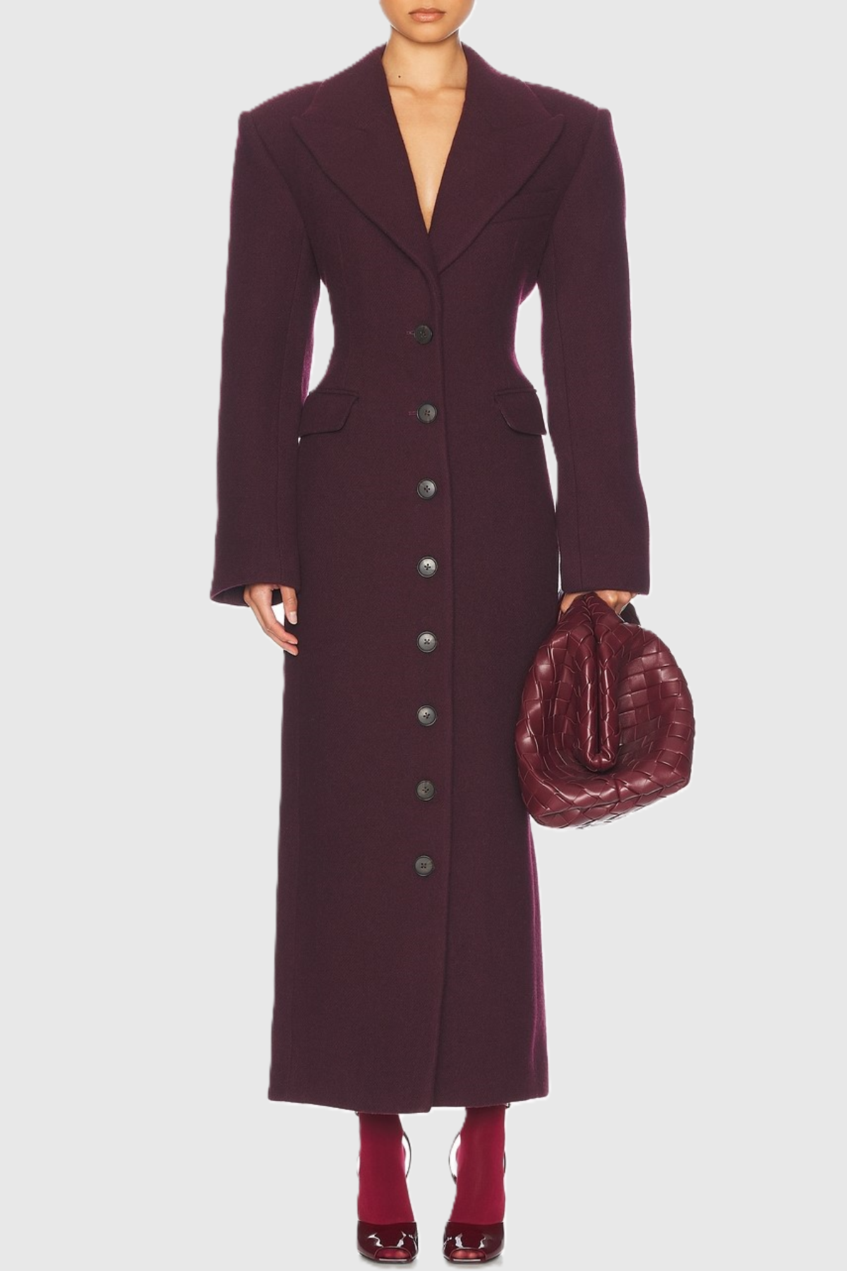 Rikana Lapel Wool Cinched Coat - Wine