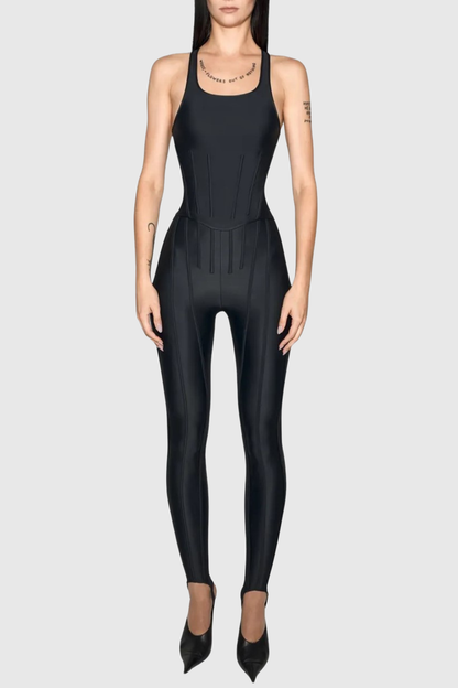 Rosina Panelled Corseted Leggings - Black