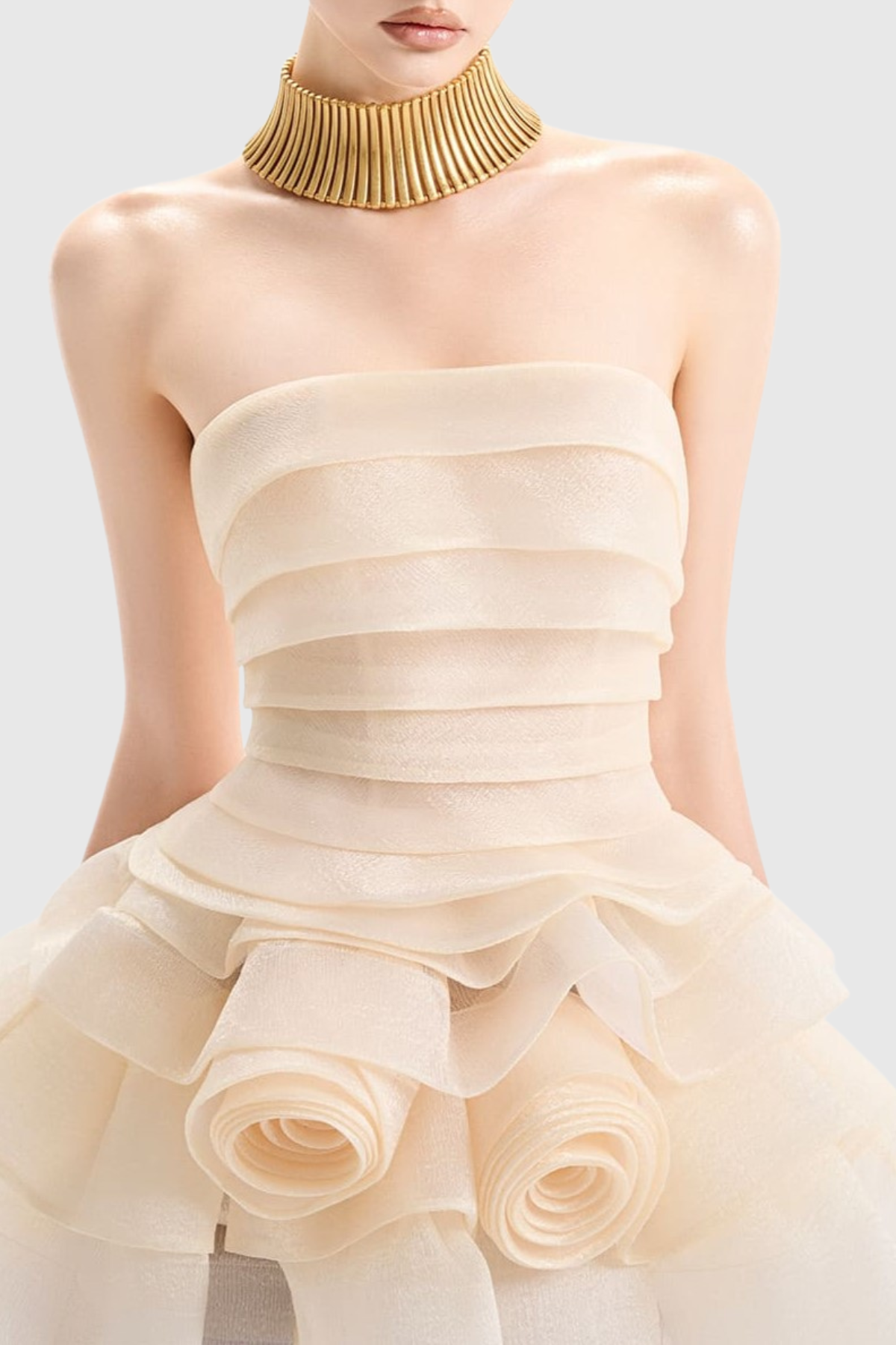 Rupok Strapless Floral Ruffle Mini Dress