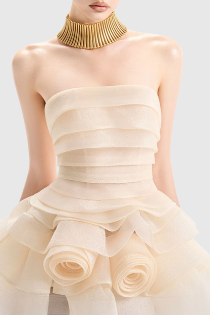 Rupok Strapless Floral Ruffle Mini Dress