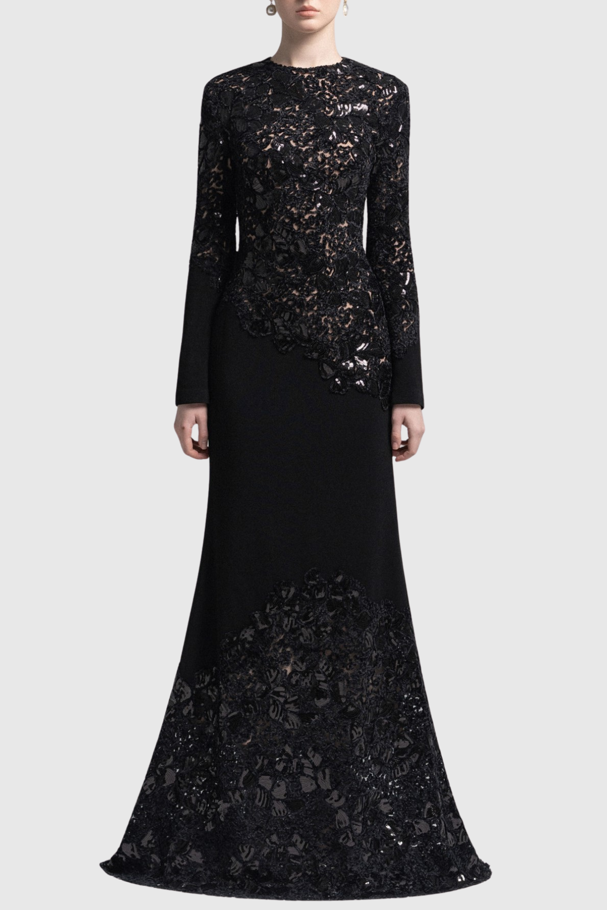 Safra Lace Sequin Satin Maxi Dress - Black