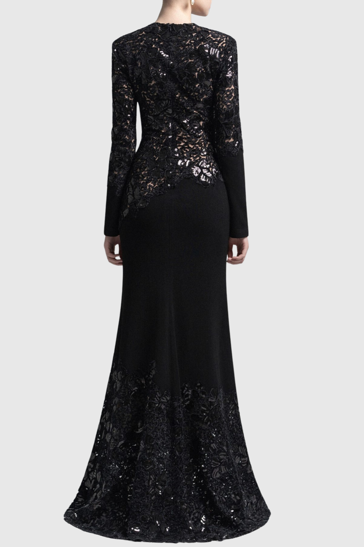 Safra Lace Sequin Satin Maxi Dress - Black