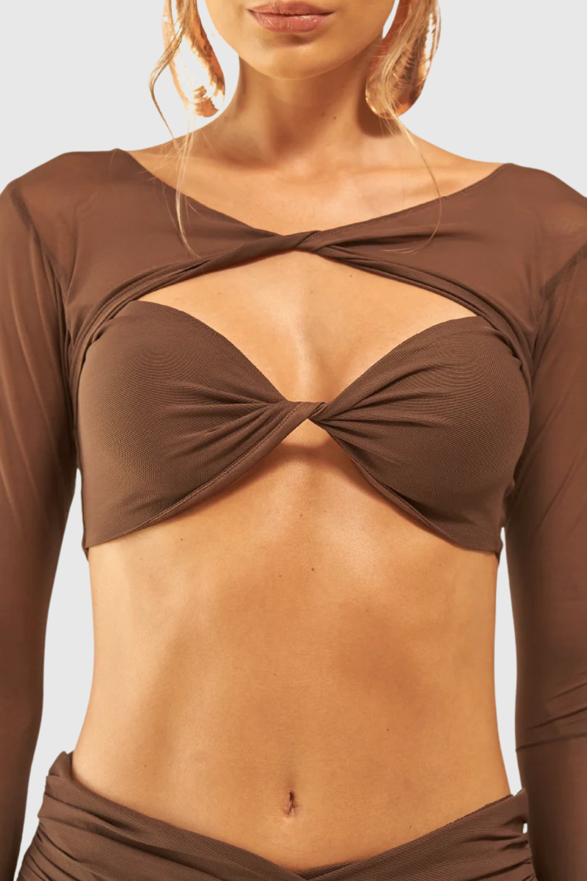 Selka Twisted Mesh Pants Set -  Brown