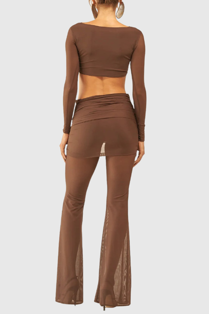 Selka Twisted Mesh Pants Set -  Brown